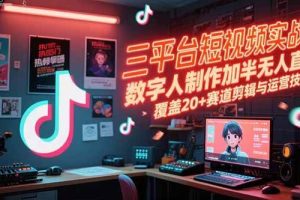 （15265期）三平台短视频实战课，数字人制作加半无人直播，覆盖20+赛道剪辑与运营技巧