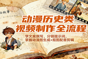 动漫历史类视频制作全流程,学文案撰写、分镜提示词,掌握动漫图生成+抠图配音剪辑