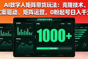 （16050期）AI数字人矩阵带货玩法：克隆技术、文案驱动、矩阵运营，0粉起号日入千元