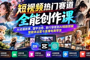 (20956期)短视频热门赛道全能创作课:从动漫故事、国学治愈、旅行穿搭到AI短剧剪辑、智能体运营与直播电商带货