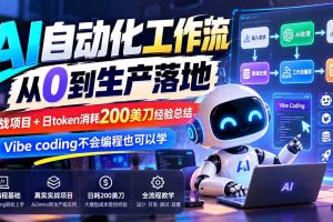 (20954期)【无水印】AI自动化工作流从0到生产落地,实战项目+日token消耗200美刀经验总结,Vibe coding不会编程也可以学