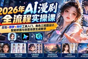 (21077期)2026年AI漫剧全流程实操课:豆包+即梦+海螺工具入门、角色三视图设计、智能修图与创意场景生成教学