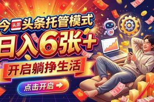 （21083期）今日头条AI托管模式，每天5分钟，最高月入5000+，操作超简单，零门槛