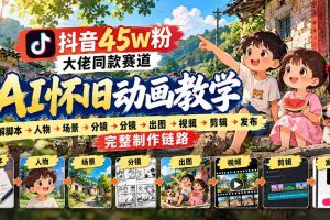 (20781期)抖音45W粉大佬同款赛道AI怀旧动画教学:拆解脚本→人物→场景→分镜→出图→视频→剪辑→发布完整制作链路