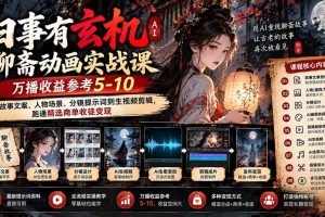 (20789期)旧事有玄机AI聊斋动画实战9月新课:万播收益参考5-10,从故事文案、人物场景到分镜生视频,跑通精选商单收徒