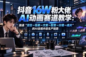 (20791期)抖音16W粉大佬规则门禁AI动画赛道教学:跑通“定位→包装→文案→配音→分镜→成片”的AI动画内容生产链路